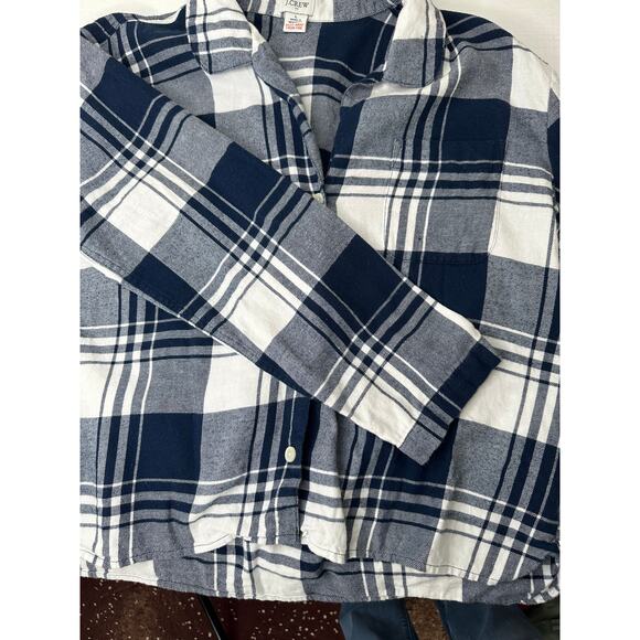 J. Crew Button Up Shirt Plaid Blue White Long Sleeve Casual Gorpcore Size L - Picture 5 of 9
